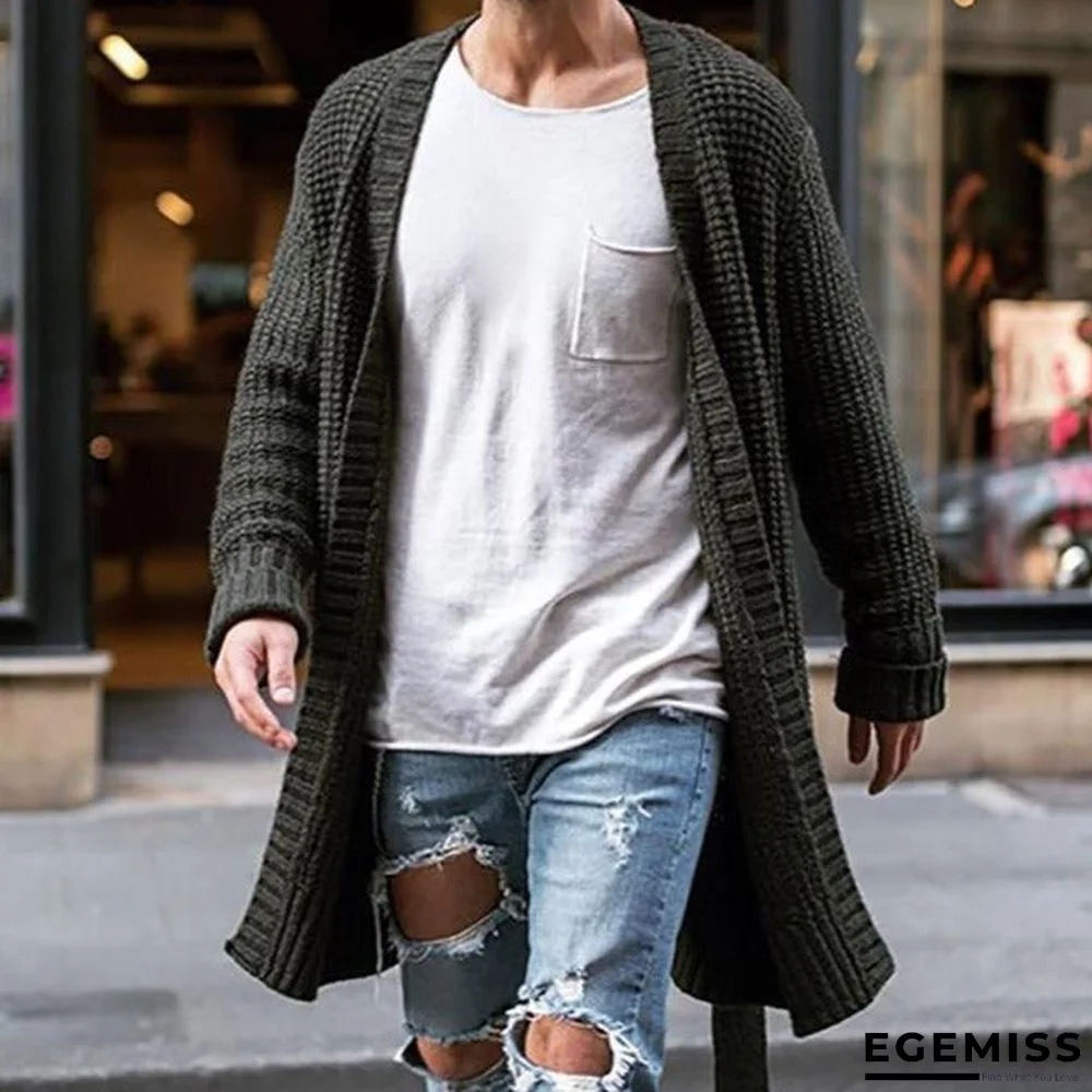Men's Long Sleeve Cardigan with Large Size Solid Color Sweater | EGEMISS