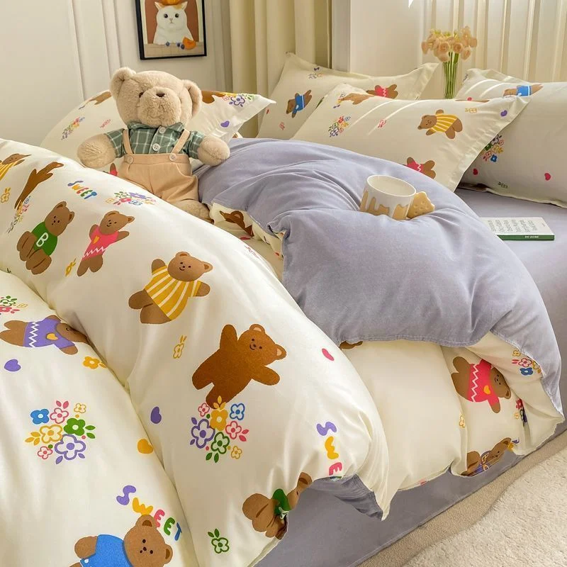 Aonga Cute Boys Duvet Cover Set with Zipper Girls New Flat Bed Sheet Pillowcases No Filler Double Queen Size Adult Kids Bedding Linens aonga