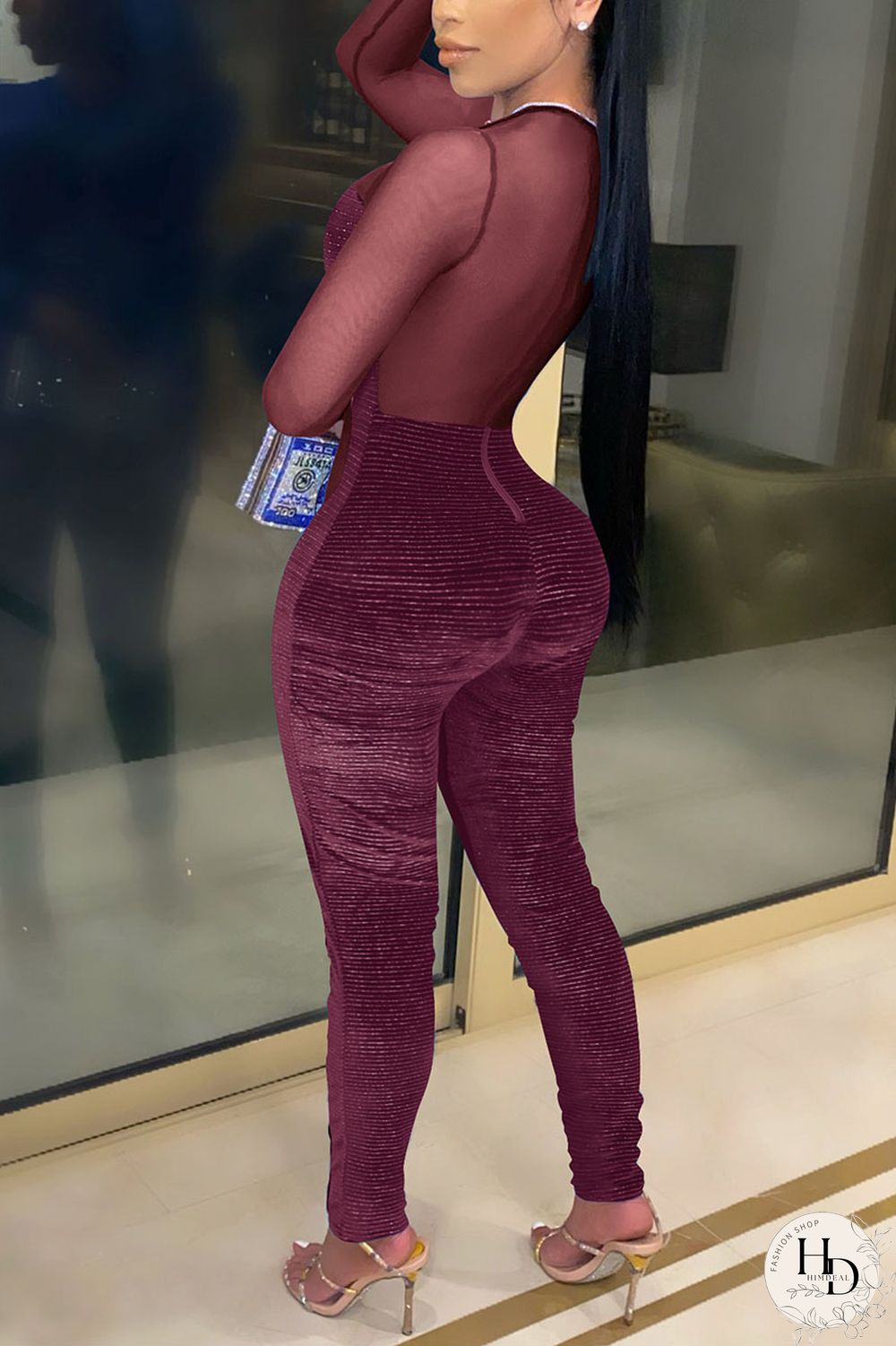 Black Sexy Solid Split Joint O Neck Skinny Jumpsuits