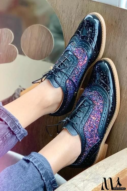 MidiSono - Color Block Laser Cut Lace-Up Sneaker