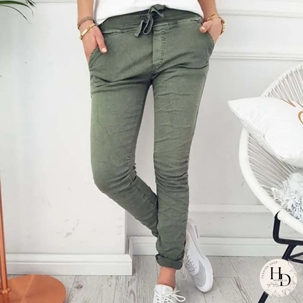 Loose Bow Tie Ruffles Women Pants Casual Solid High Waisted Belt Pocket Spring Women
