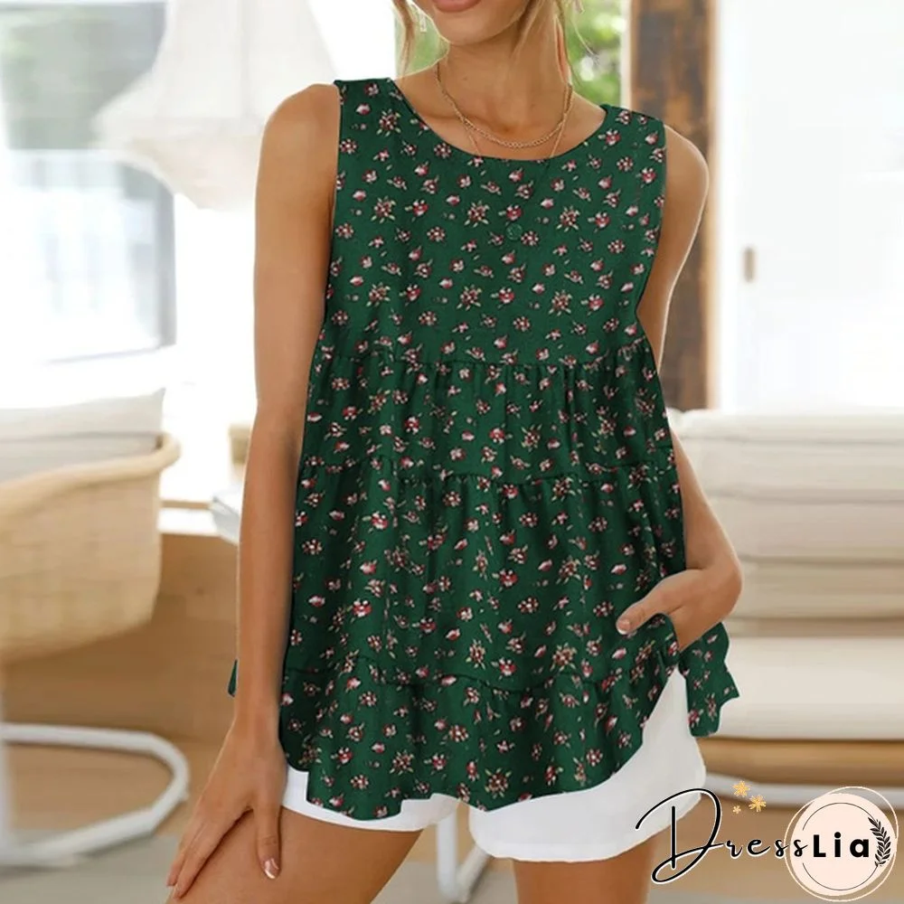 ZANZEA Women Summer Cotton Tank Tops Vintage Floral Print Sleeveless Blouse