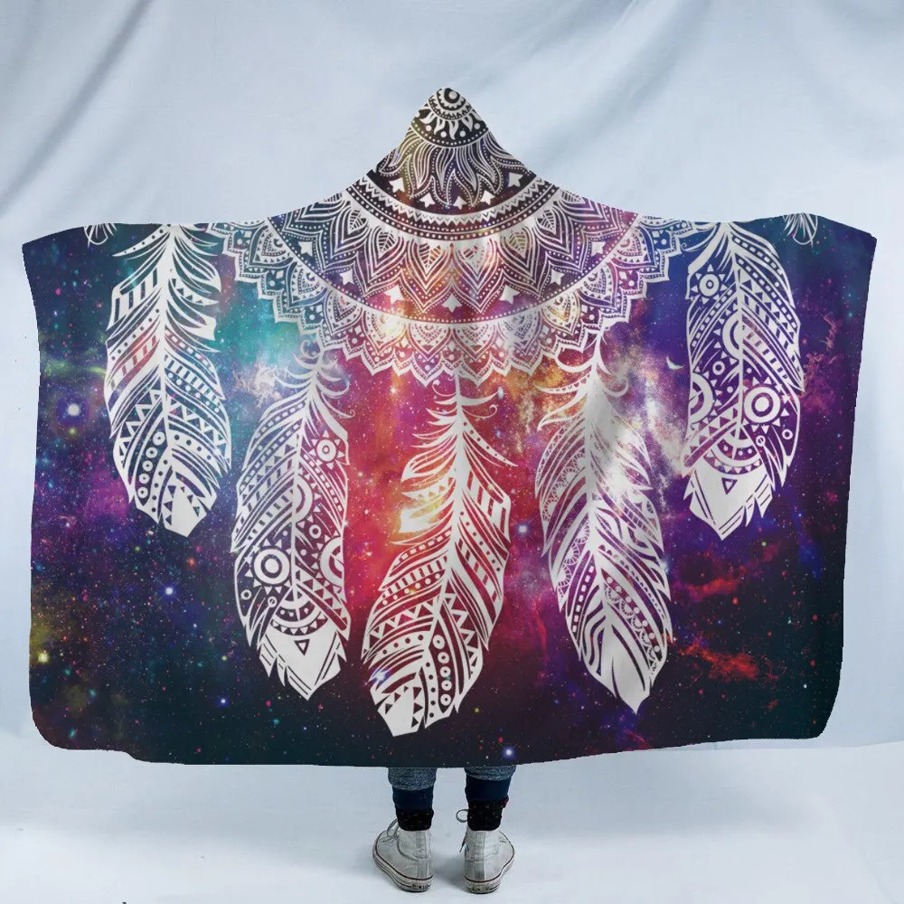 Mandala Hooded Blanket For Adults Childs 3D Printed Sherpa Fleece Blanket Microfiber Wearable Throw Blanket For Home Travel Sofa