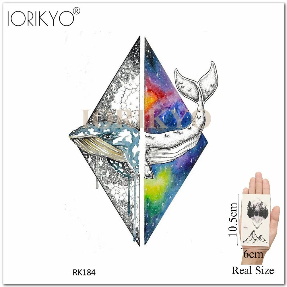 Watercolor Galaxy Cosmonaut Moon Whale Fake Tattoos Stickers For Kids Cartoon In Bulk Tattoo Temporary For Women Arm Tatoo Paste