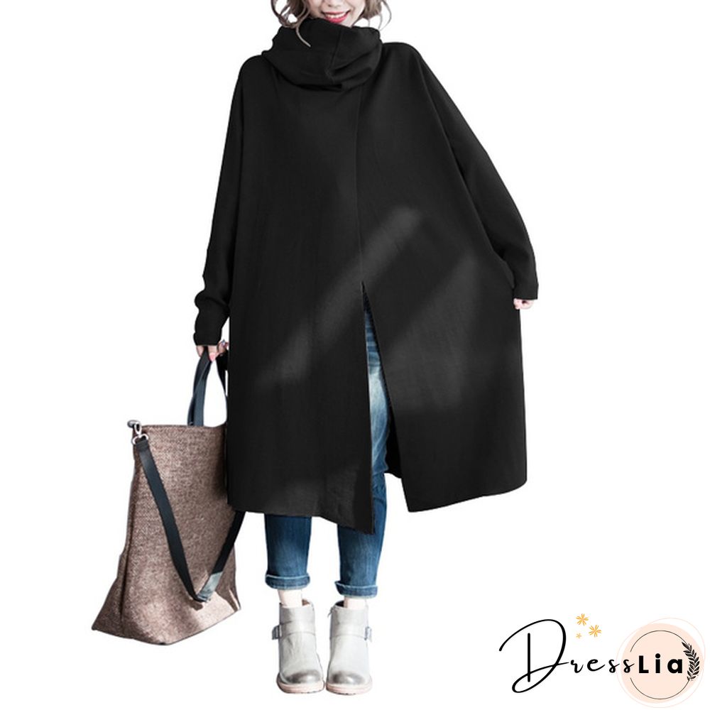 ZANZEA Womens Fashion Loose High Neck Long Sleeve Solid Color Casual Split Coat Jackets Oversize Jumper Cape Cloak Plus Size