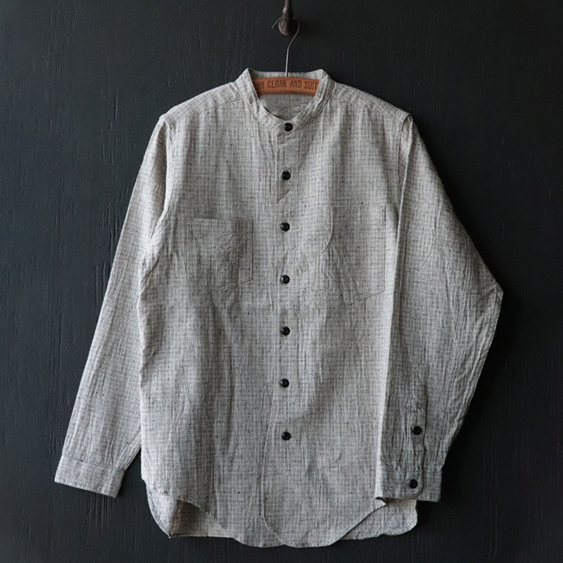 Men’s Stand Collar Vintage Textured Shirt