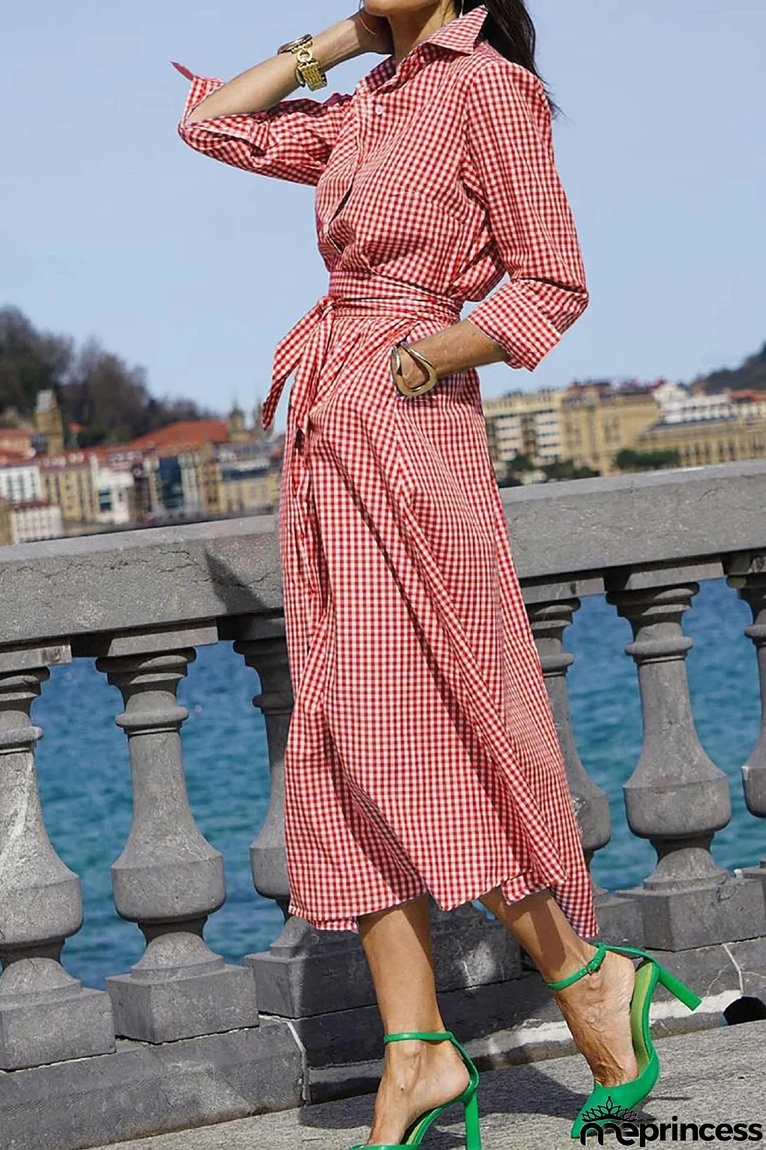 Plaid Tie-waist Shirt Dress