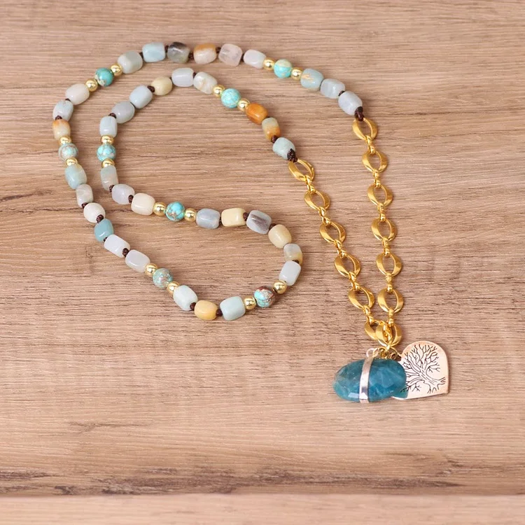 Olivenorma Irregular Stone Beads Heart Pendant Mala Necklace