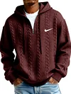 Men's Half Zip Cable-Knit Textured Fleece Hoodie