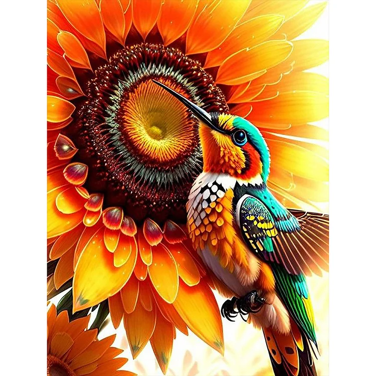 Full Round Diamond Painting - Sunflowers And Hummingbirds 30*40CM