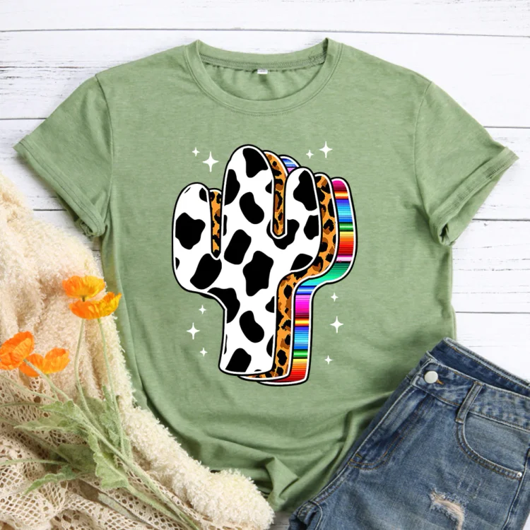 PSL-Nature Lover-Western Leopard Serape Cow Cactus T-Shirt-012171