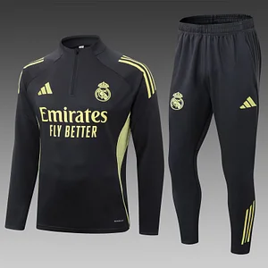 2025/2026 Real Madrid Half-Pull Training Suit Dark Gray Football Shirt 1:1 Thai Quality Set