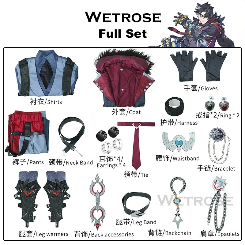 [Wetrose] Wriothesley Genshin Impact Cosplay Costume  Fontaine Meropide Ризли Wig Full Set