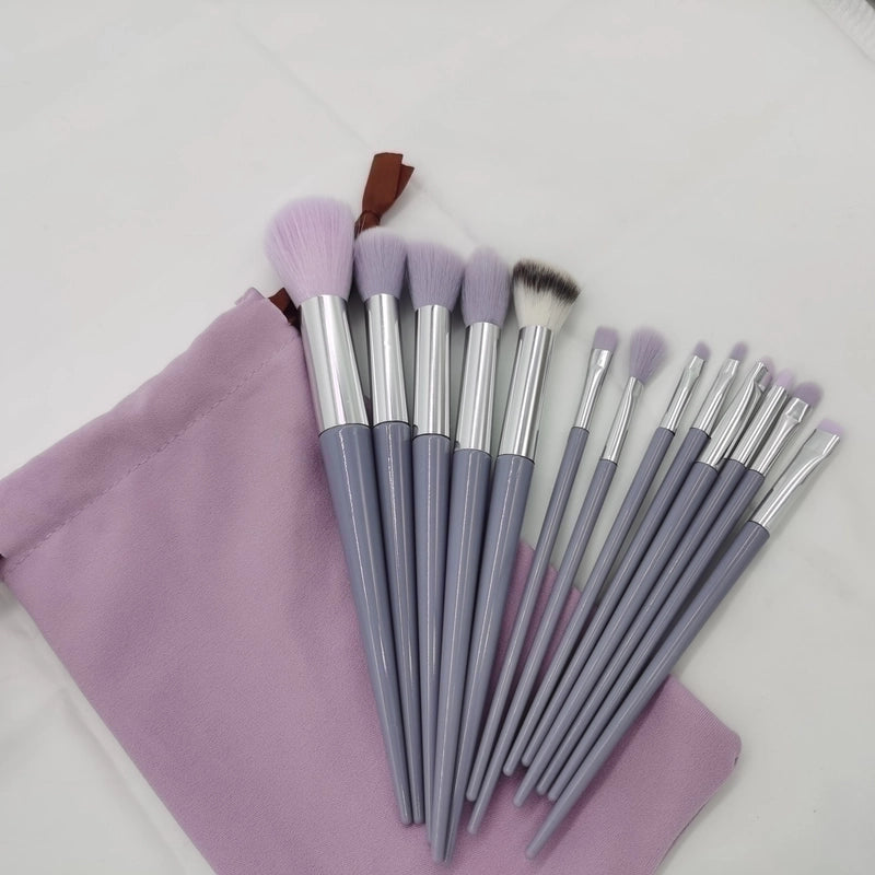 Minimalist Artificial Fiber Wooden Handle Aluminum Tube Makeup Brushes 1 Set