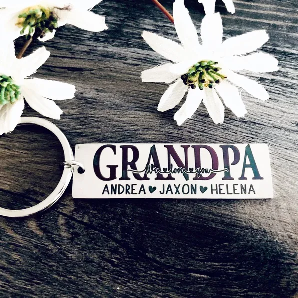 We Love You Grandpa Keychain Custom 3 Names Father's Day Gift