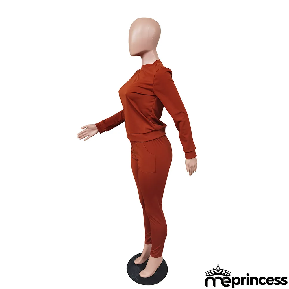 Women's Fall Winter Fashion Casual Sport Pocket Two-Piece Pants Set