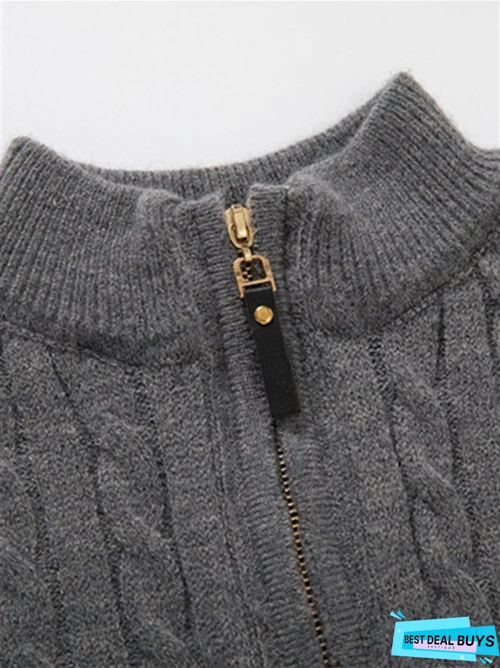 Men's Long-Sleeved Twist Half-Turtleneck Zip-Knit Sweater