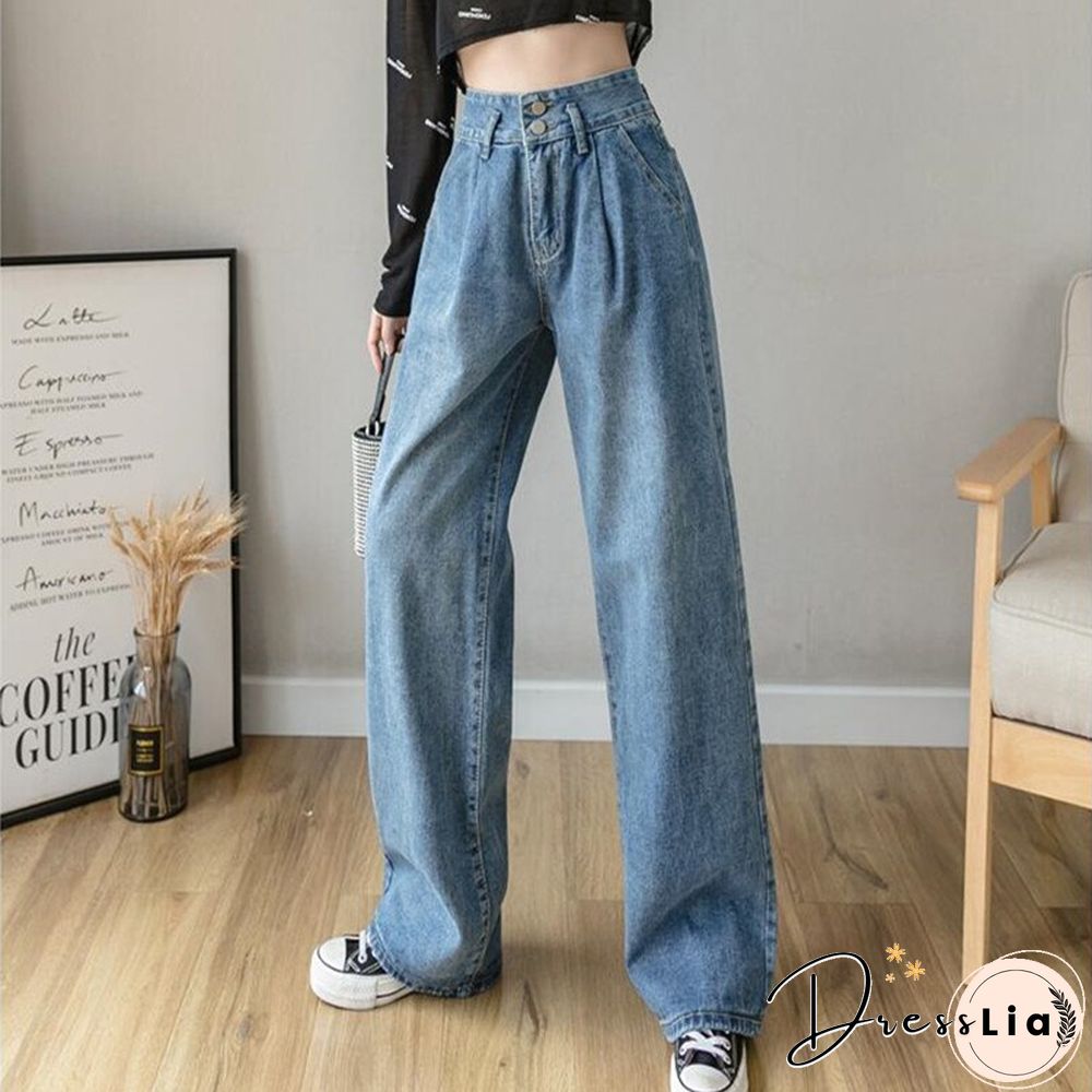 Woman Jeans High Waist Clothes Wide Leg Denim Clothing Blue Streetwear Vintage Quality Fashion Harajuku Straight Pants