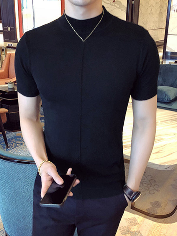 Aonga - Mens Solid Half-collar Short Sleeve Knit T-shirt K aonga