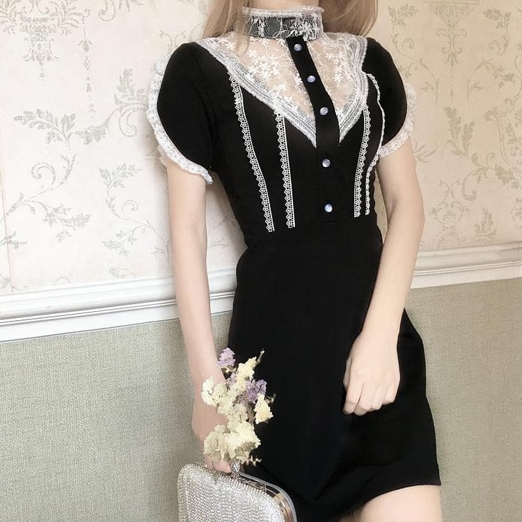 Black Sweet Vintage Lace Dress SP13396