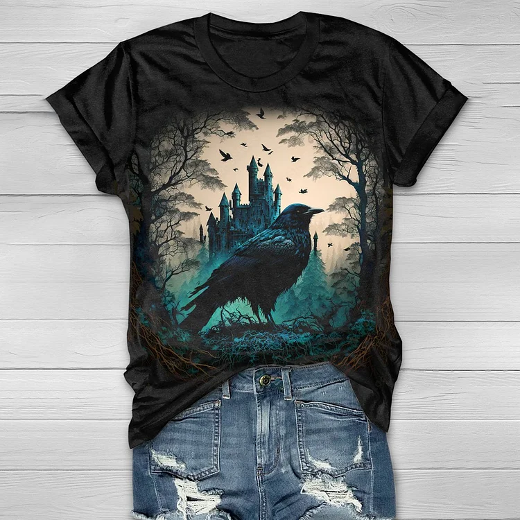Gothic Art Raven Halloween T-Shirt