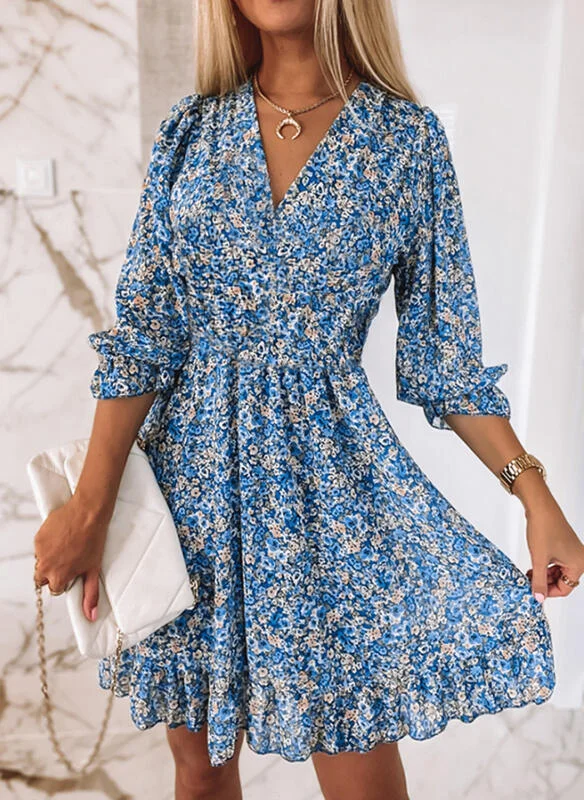 Churchf Churchf New Middle Dress Is A Bohemian Print Short Sleeve Floral Dress