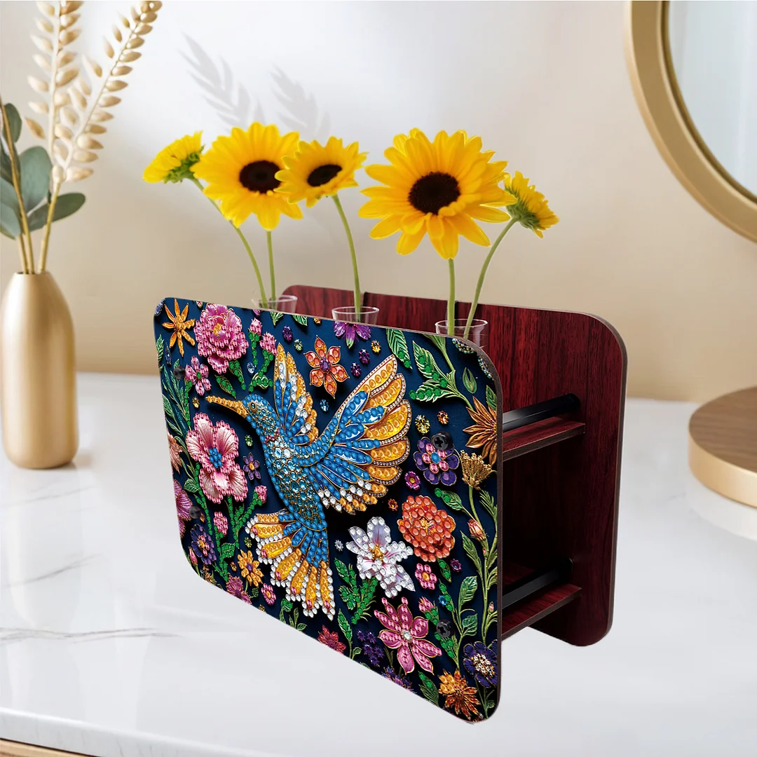Hummingbird DIY Flower Vase Wooden Double Sided Desktop Diamond Art Kit Decor