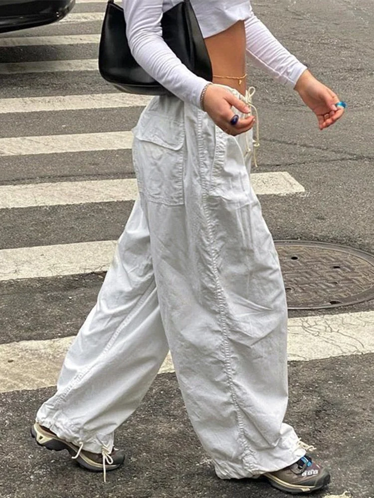 Jacqueline Summer Drawstring Zip Cargo Pants Women y2k clothes Loose Hip Hop Trousers Jogger Fashion Casual Retro Wide Leg Pants