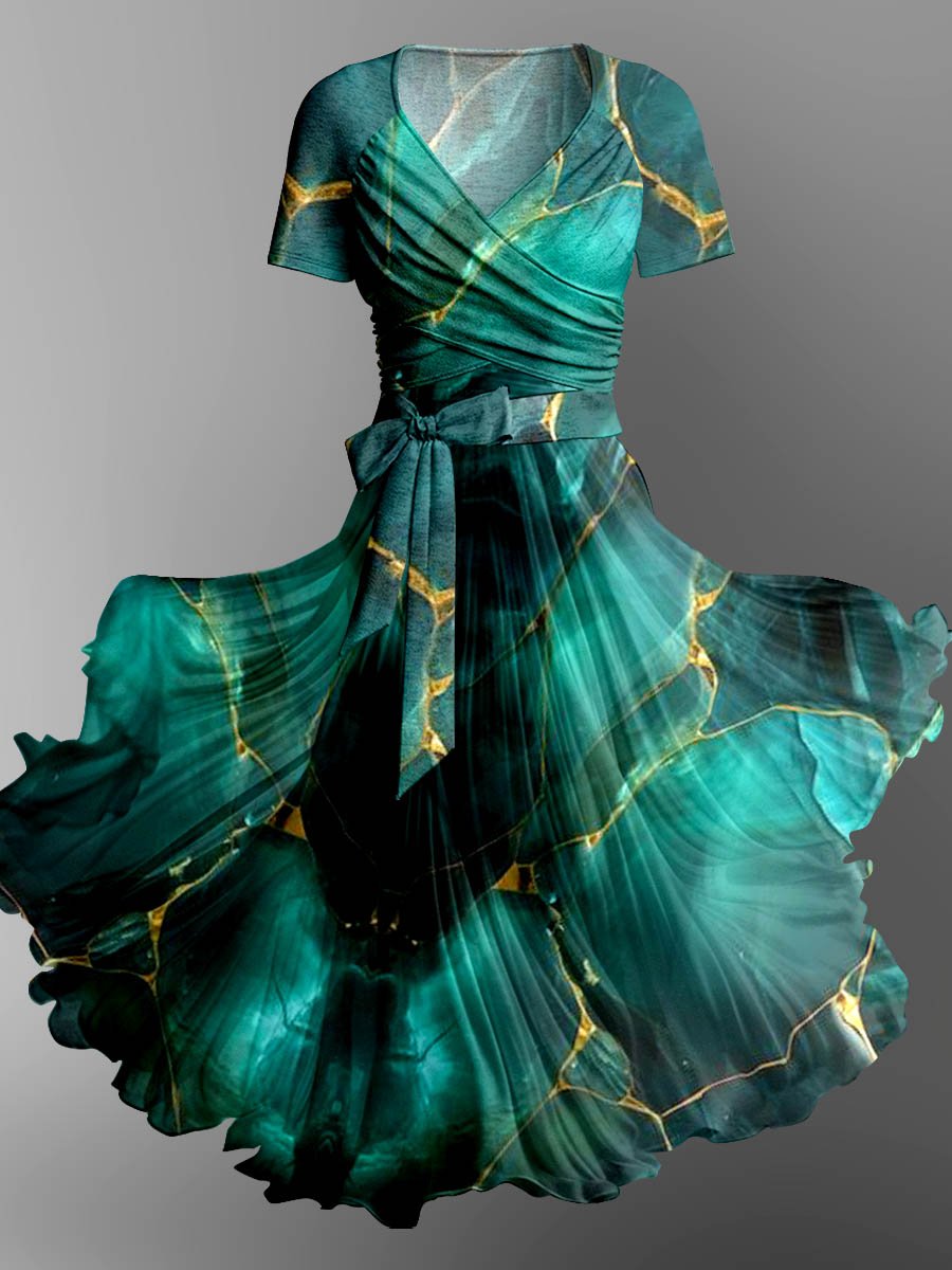 Women's Artistic Splash Print Elegant Suspender Strap Top Two-Piece Dress