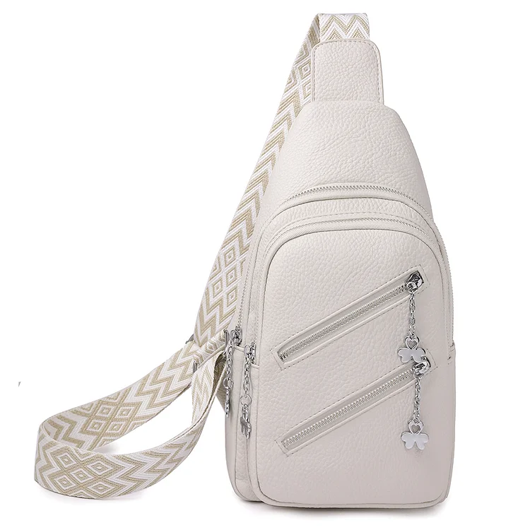 Women Chest Bag PU Leather Fashion Crossbody Bag Fanny Pack Waist Bag (White)