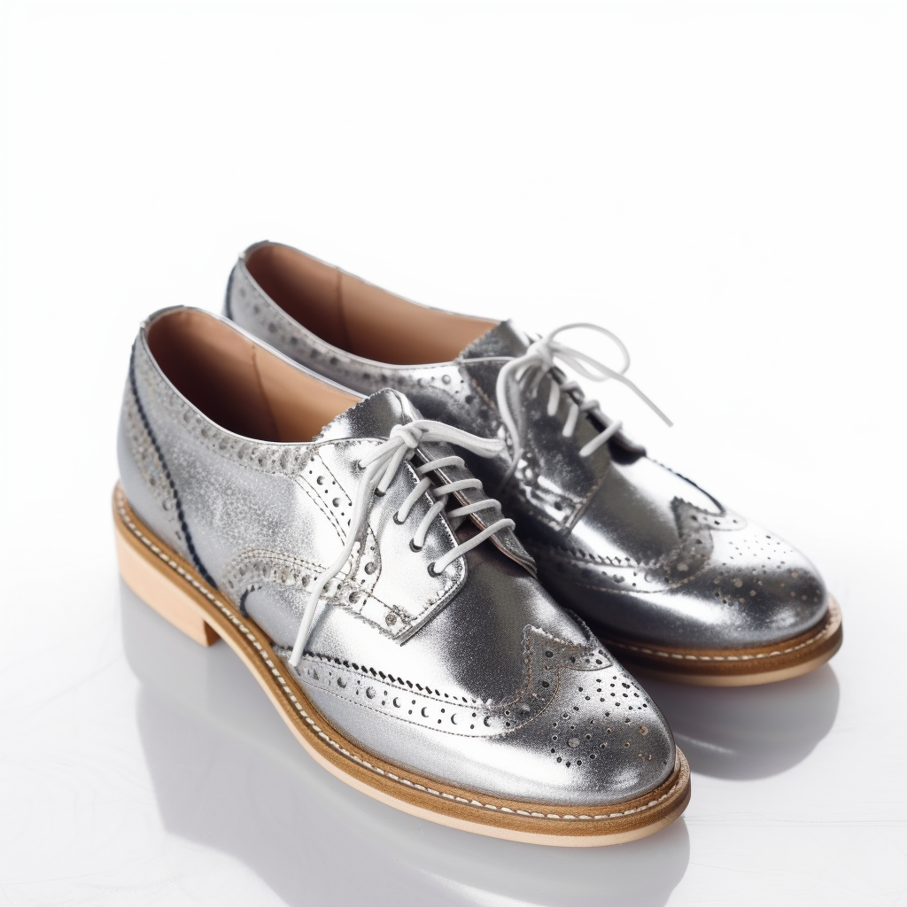 Silver Rounded Toe Block Heel Lace Up Glitter Oxford Shoes Nicepairs