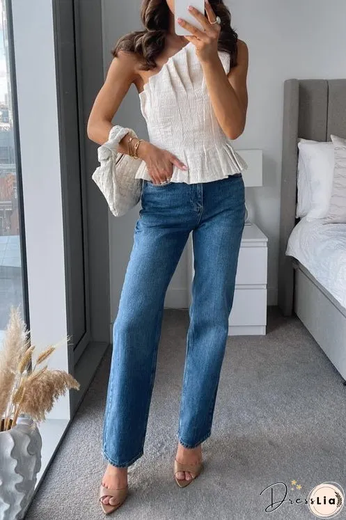 One Shoulder Sleeveless Ruffle Top