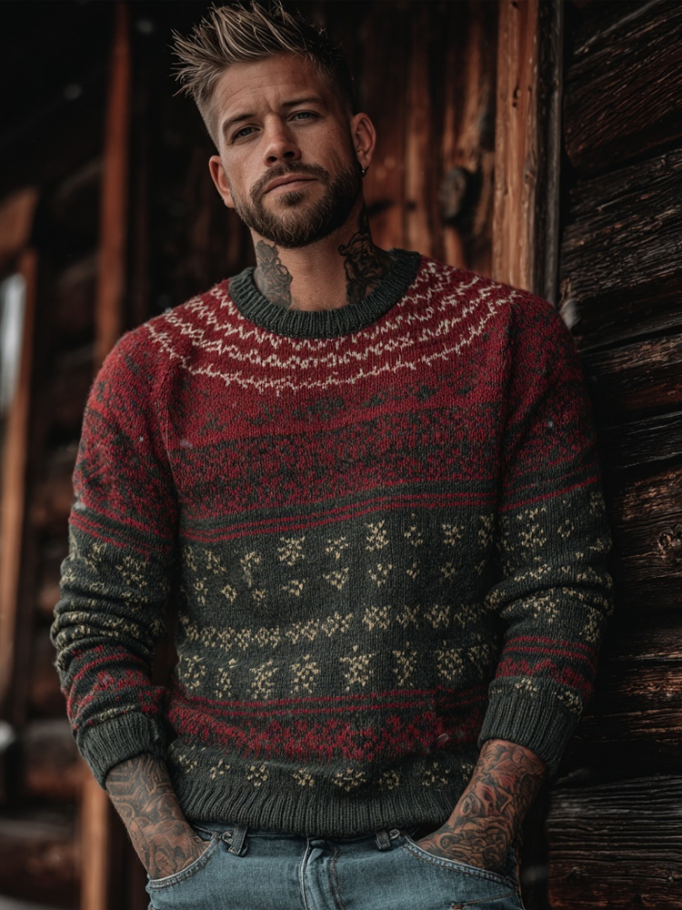 Men's Retro Style Christmas Inspired Pattern Cozy Knit Sweater elevenforest