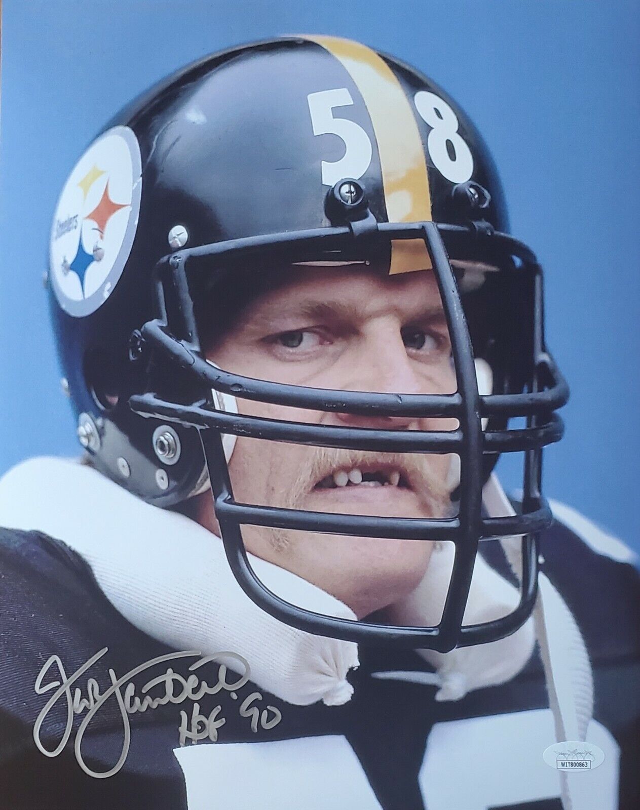 Autographed 11X14 JACK LAMBERT HOF 90 Pittsburgh Steelers Photo Poster painting JSA Witness COA