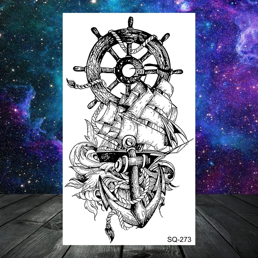 Lion Tiger Elephant Wolf Temporary Tattoos For Women Adult Men Skull Mandala Anchor Crown Fake Tattoo Neck Arm Hands Small Tatoo