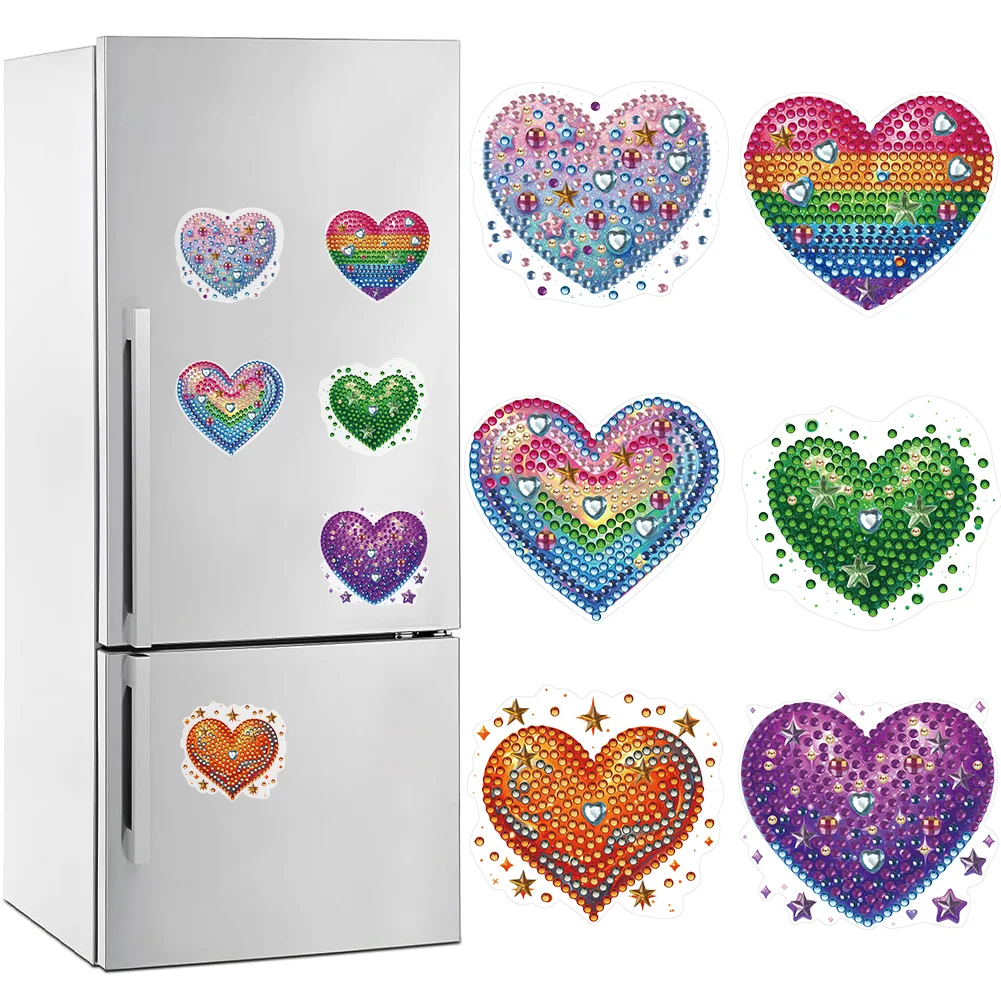 6 Pcs Heart Diamond Painting Magnets Refrigerator for Kid Beginner