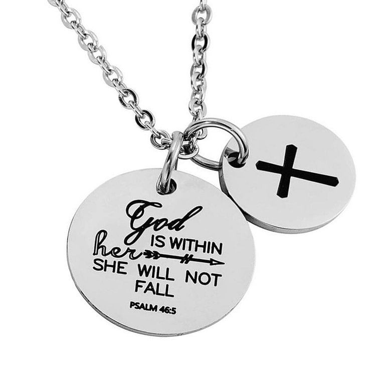 God Is Within Her, She Will Not Fall Cross Necklace