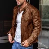 Men's Stand Collar Punk Motorcycle Leather Jacket