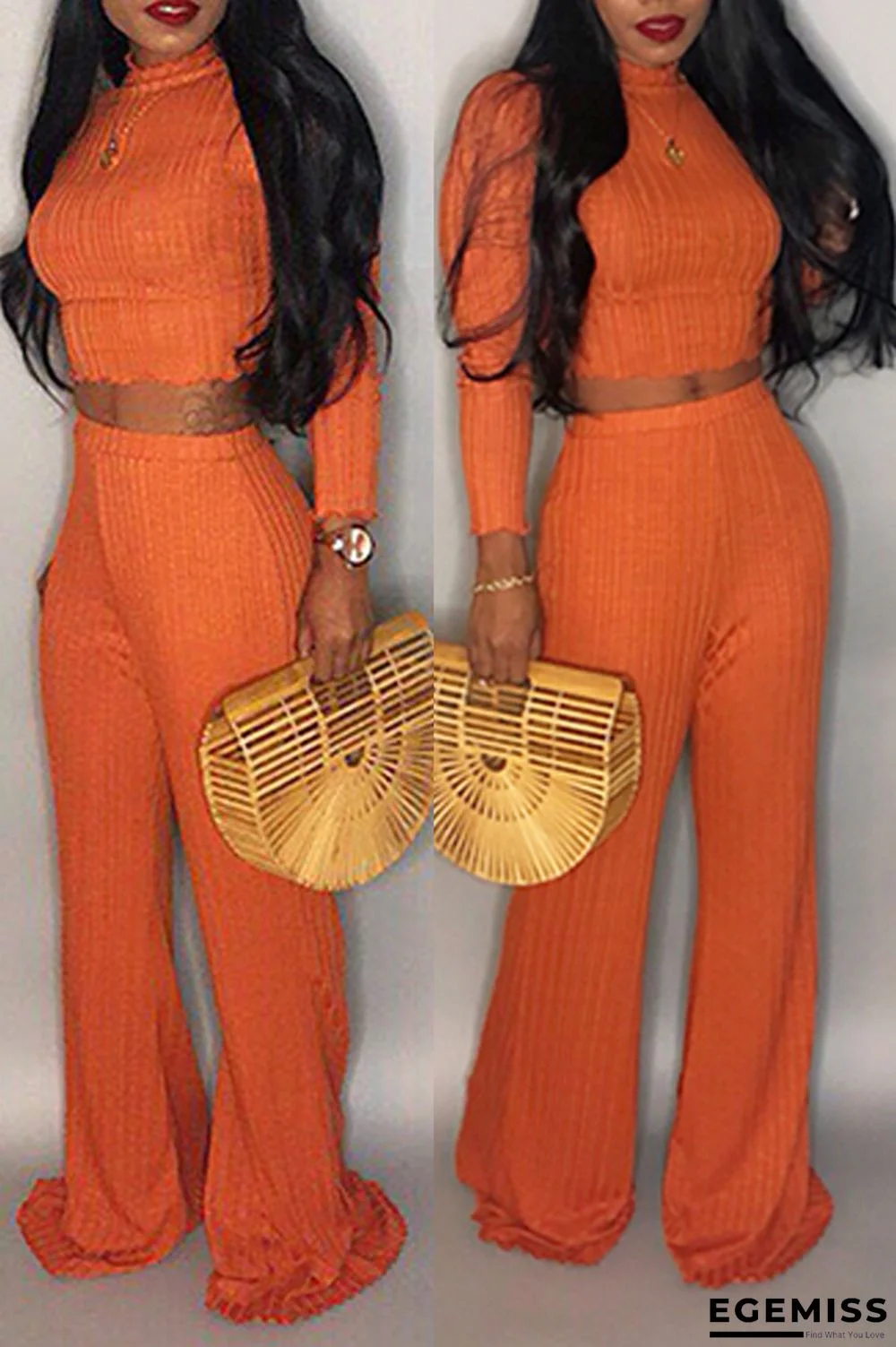 Croci Chic Long Sleeves Loose Orange Two-piece Pants Set | EGEMISS
