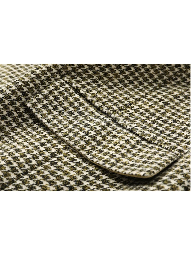 Blazer Jackets For Women 2021 New Autumn Winter Clothes Office Lady Vintage Tweed Houndstooth Coats Korean Fashion Plaid Mujer