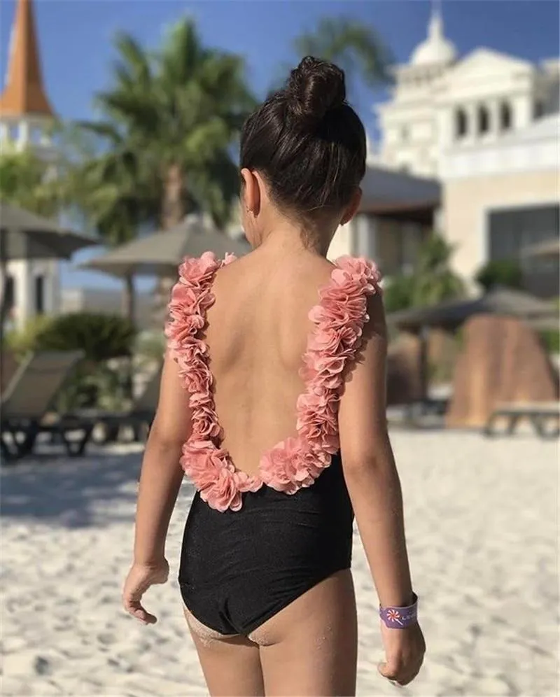 Baby Girls Swimwear Toddler Kids Swimsuit Bikini Flower Girls Summer Beachwear Backless Children Bathing Suit 1 2 3 4 Years