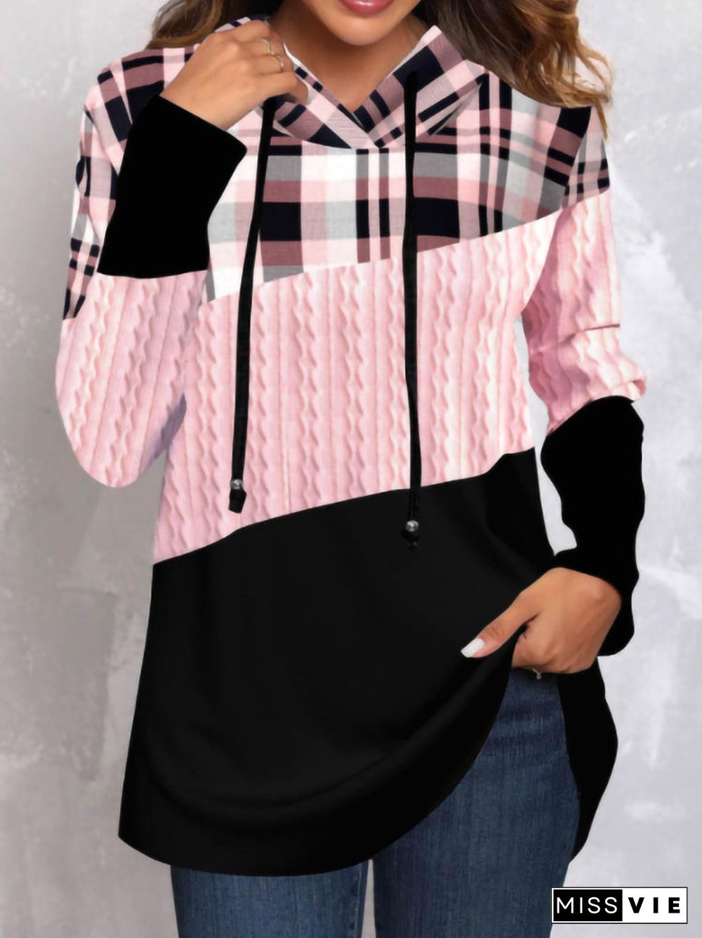 Women's Long Sleeve Printed Plaid Sweater