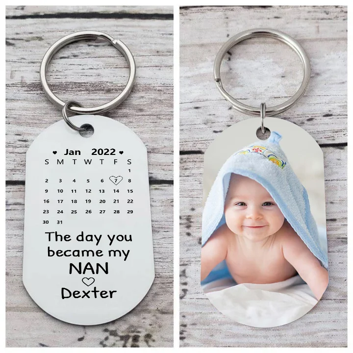 Personalized Calendar Keychain Custom Photo & Name Keychain - The Day You Became My Nan