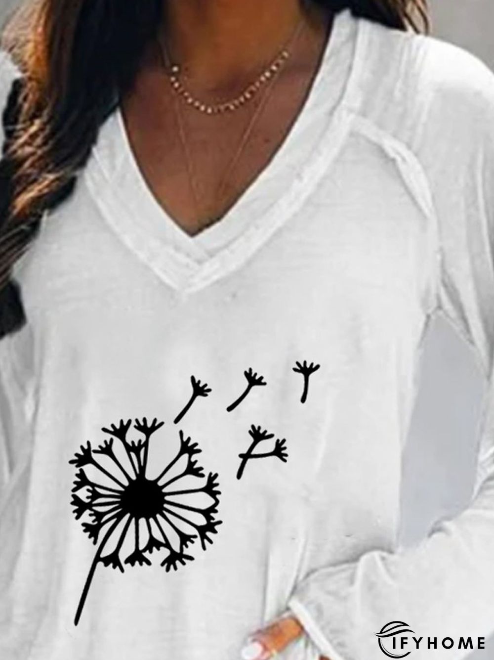 Raglan Sleeve Casual Plants Tunic T-Shirt | IFYHOME