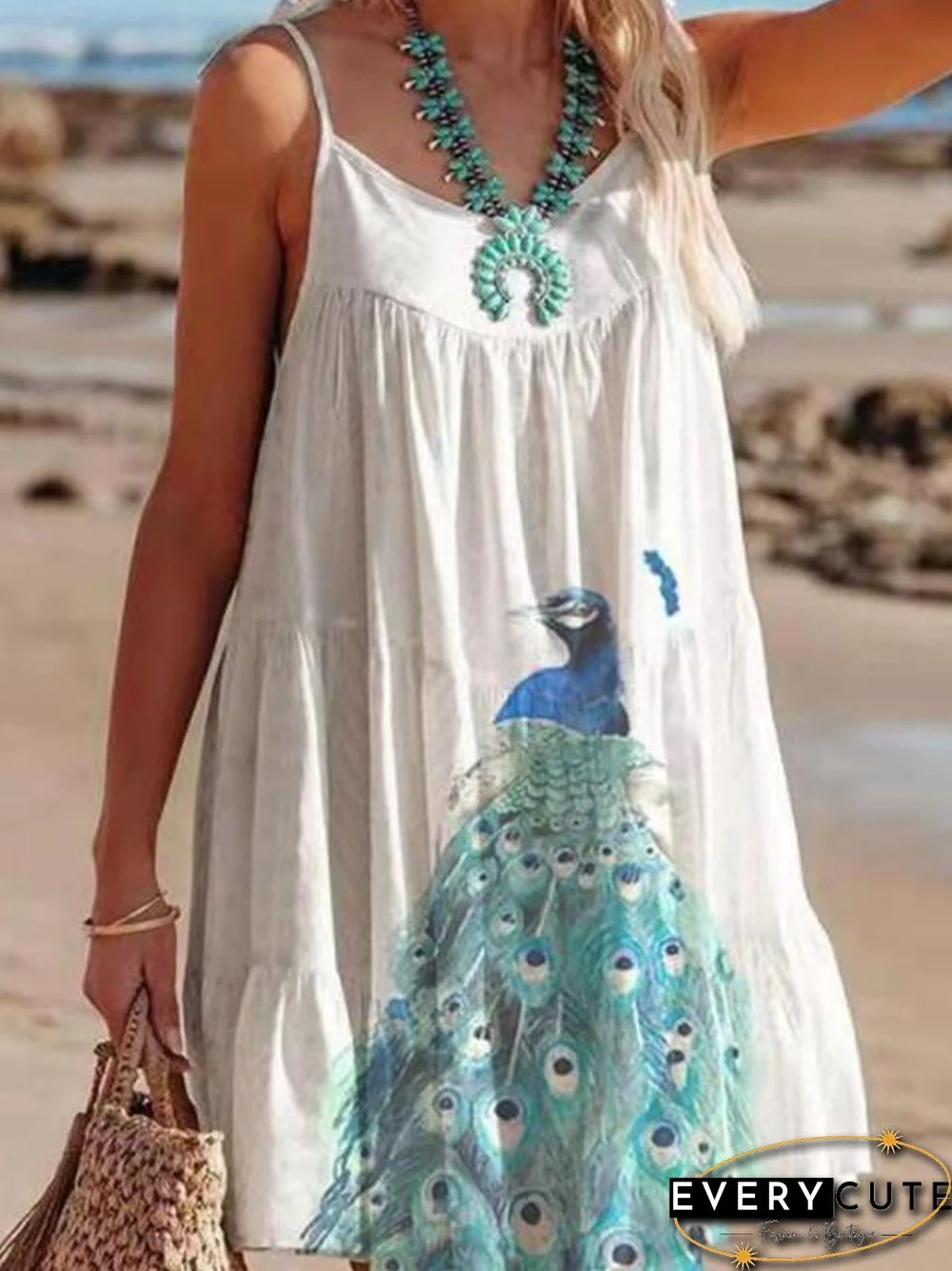 Summer Vintage Pattern Printed Beach Dress Women Casual Sling V-Neck Lace-up Mini Dress Ladies Fashion Sleeveless Loose Dresses