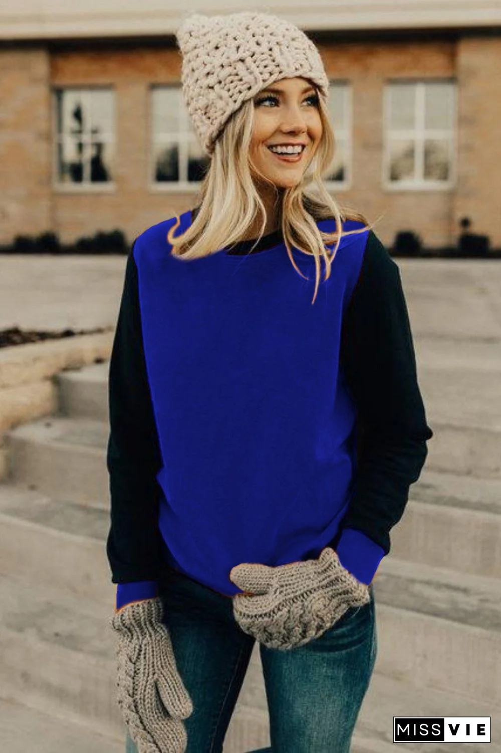 Long Sleeve Round Neck Stitching Top