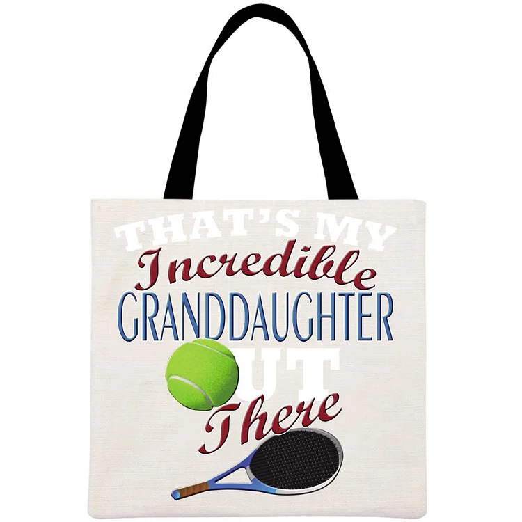 Tennis Granddaughter Printed Linen Bag-Annaletters