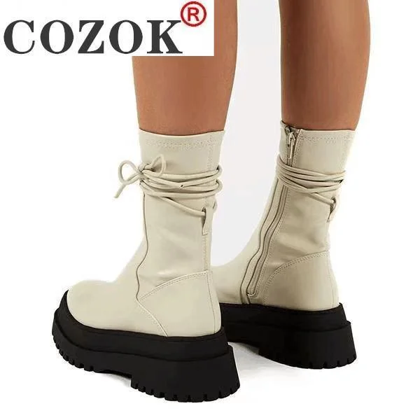2021 New Winter Fashion Boots Women Platform Warm Shoes Mid-Calf Boots Ankle Boots Zipper Leather Boots Women Botas Mujer 1026-1