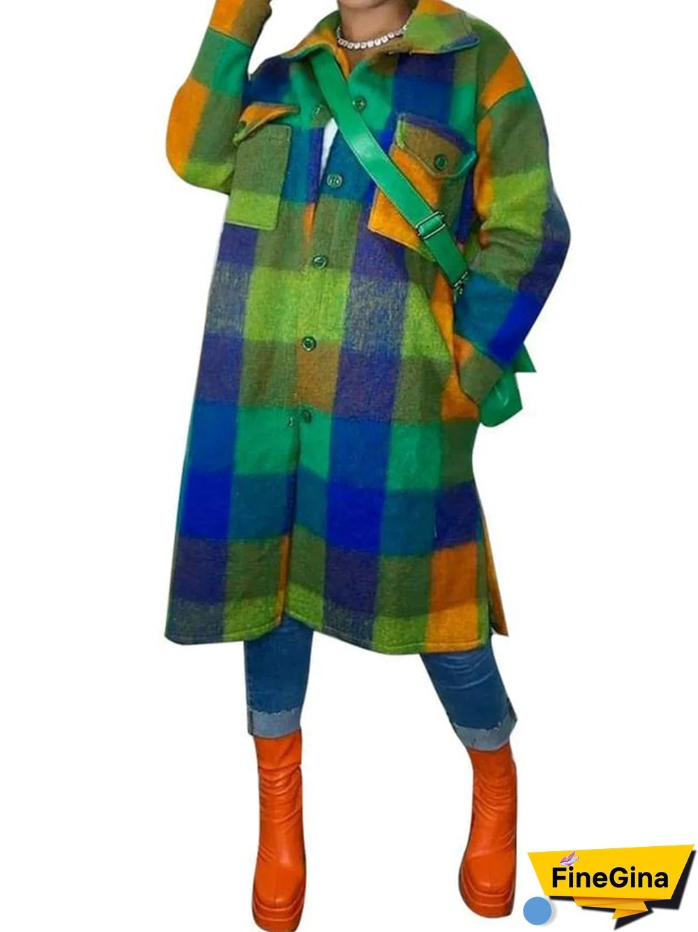 Women's Fashionable Colorful Patchwork Pocket Button Design Jacket