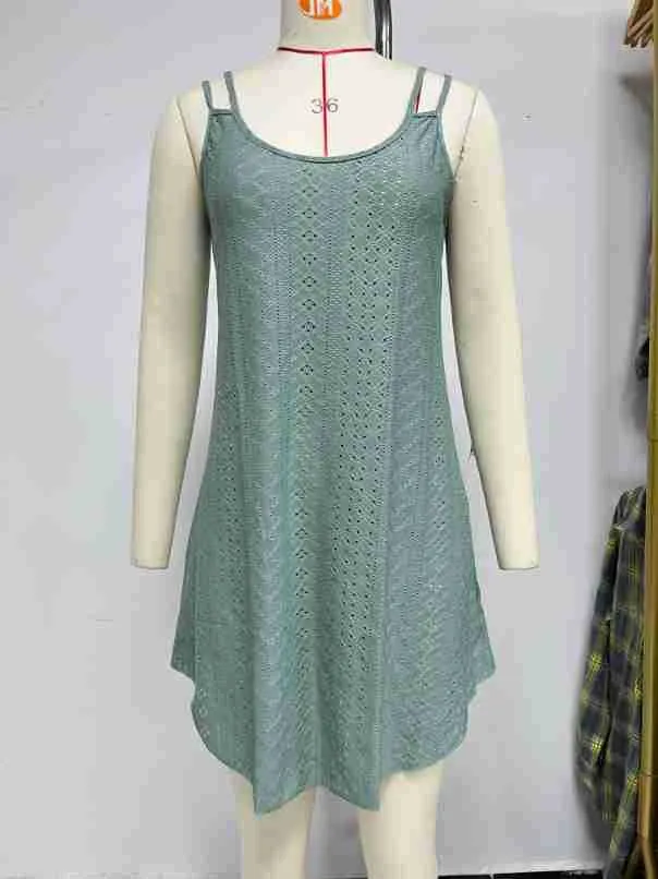 Churchf Churchf Summer New Round Collar Sleeveless Solid Color Casual Sling Dress Female